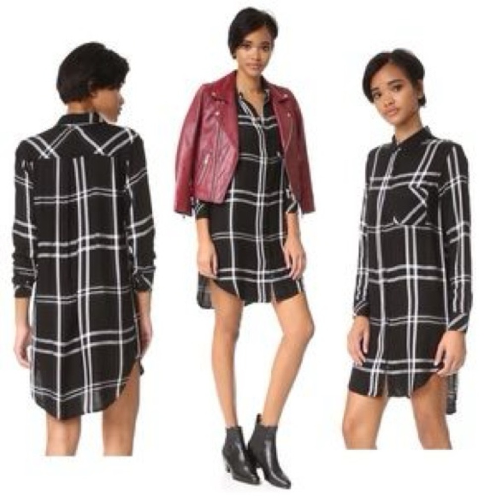 Rails Black White Bianca Plaid Button Down Shirt Dress Size Medium